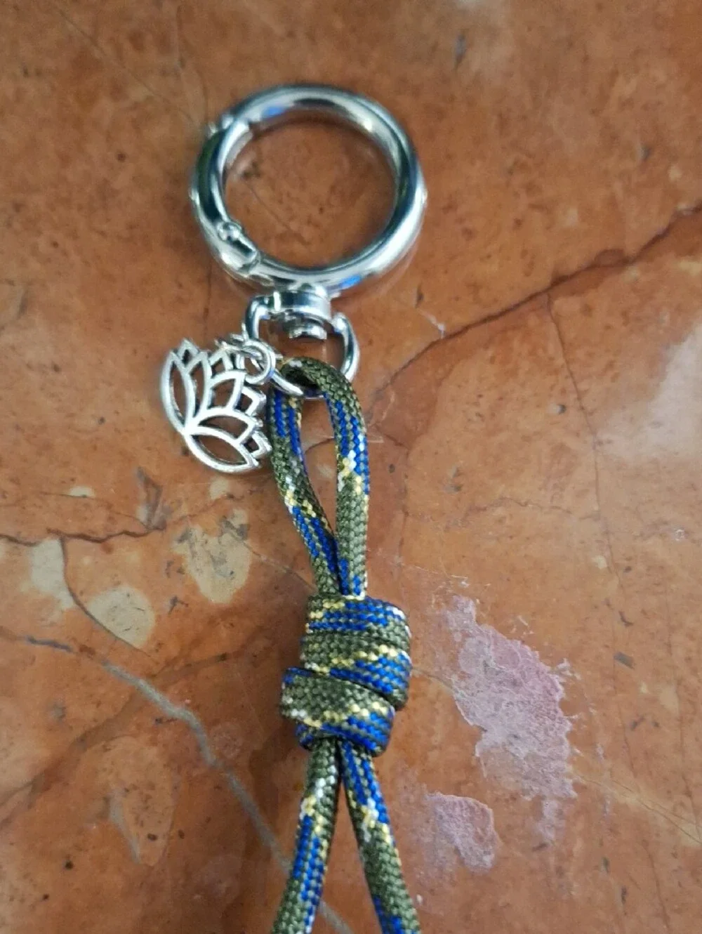 Beaded Tassel Keychain Bag Charm with Lotus Charm - Teal, Wood & Cream